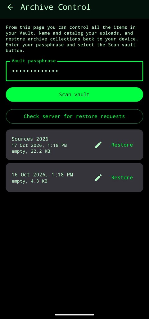 Archive Control screen